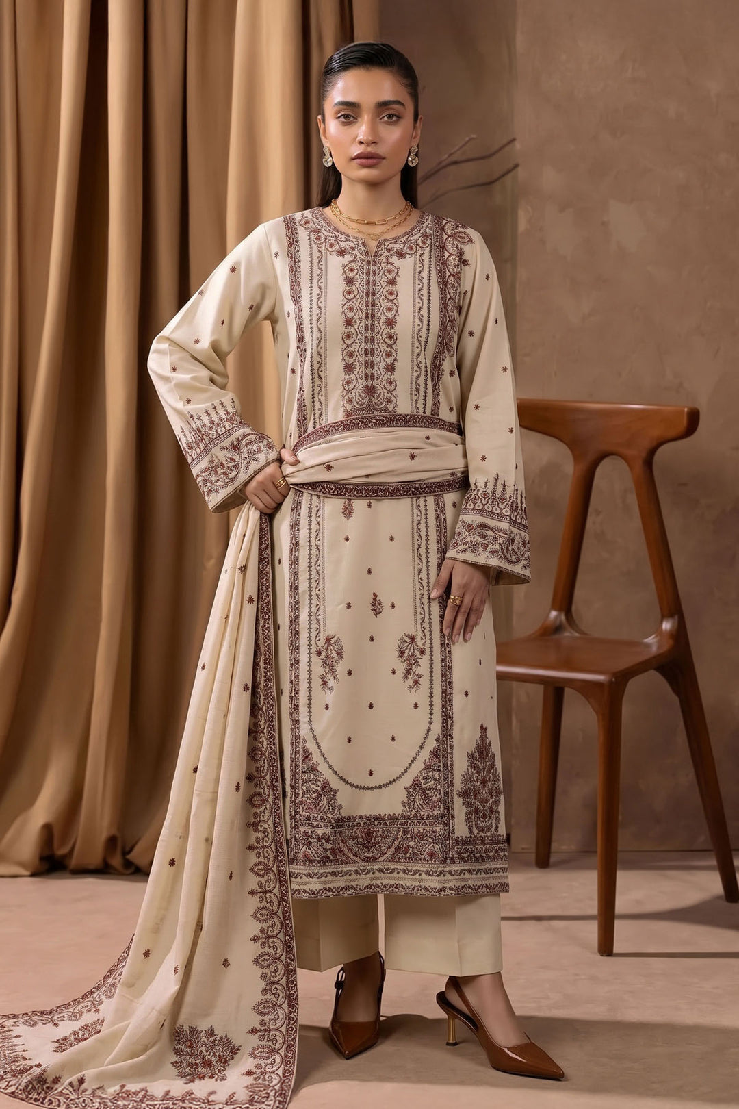 6275-AFRA EMBROIDERED KHADDAR STITCHED