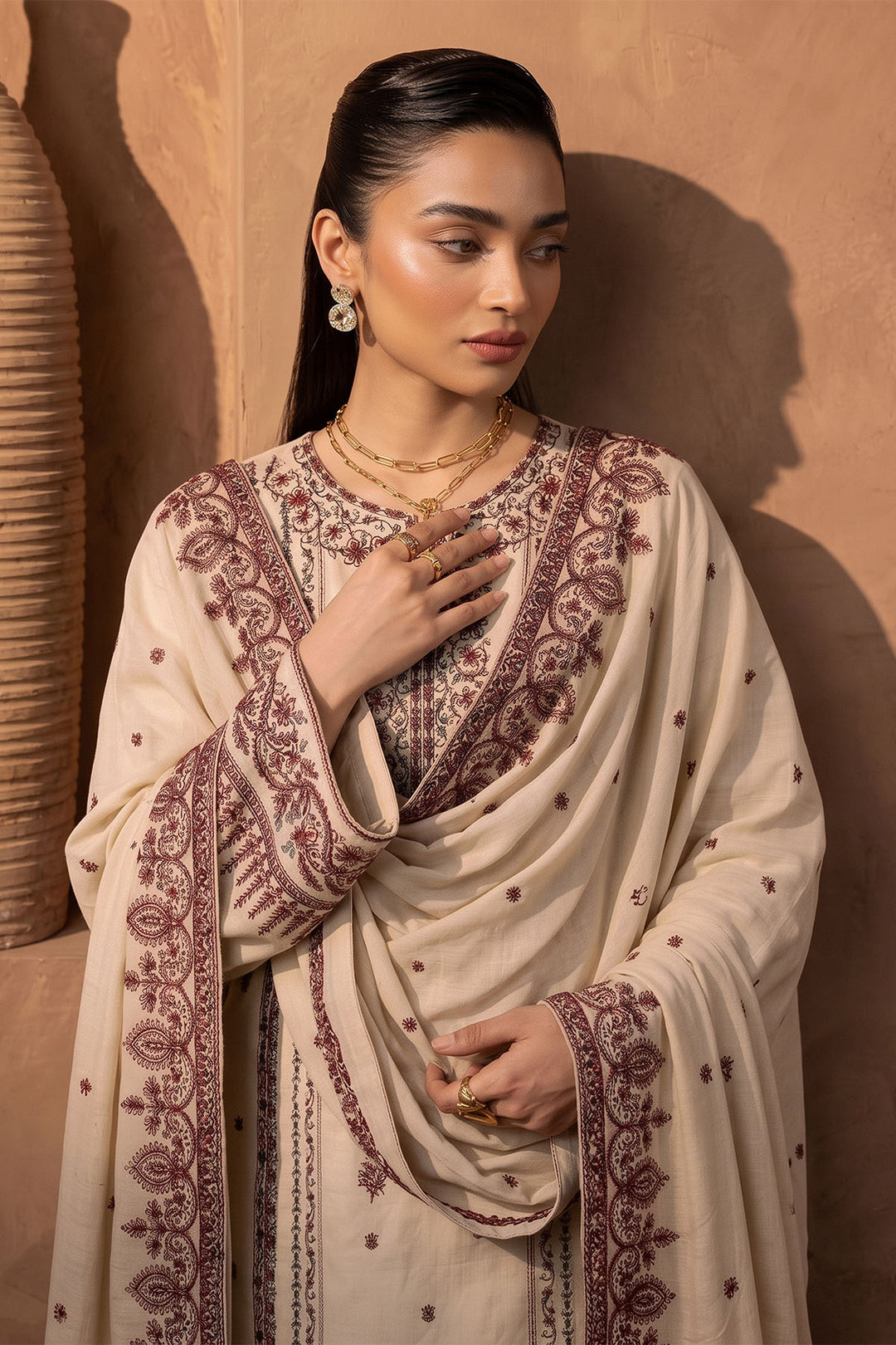 6275-AFRA EMBROIDERED KHADDAR STITCHED
