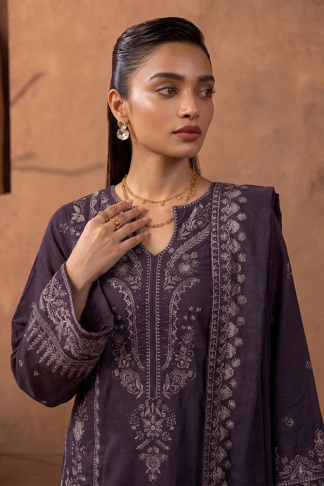 6279-MIZNA EMBROIDERED KHADDAR STITCHED