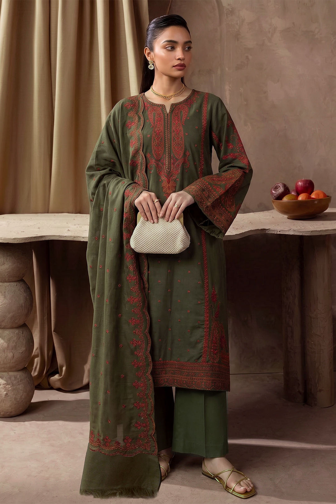 6280-YASHAL EMBROIDERED KHADDAR STITCHED