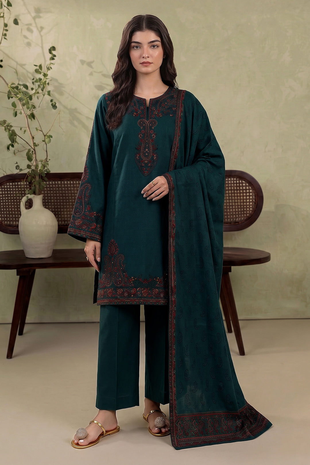 6287-FEYA EMBROIDERED KHADDAR STITCHED