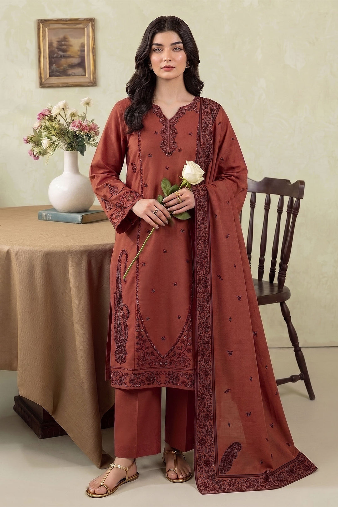 6288-DEYA EMBROIDERED KHADDAR STITCHED