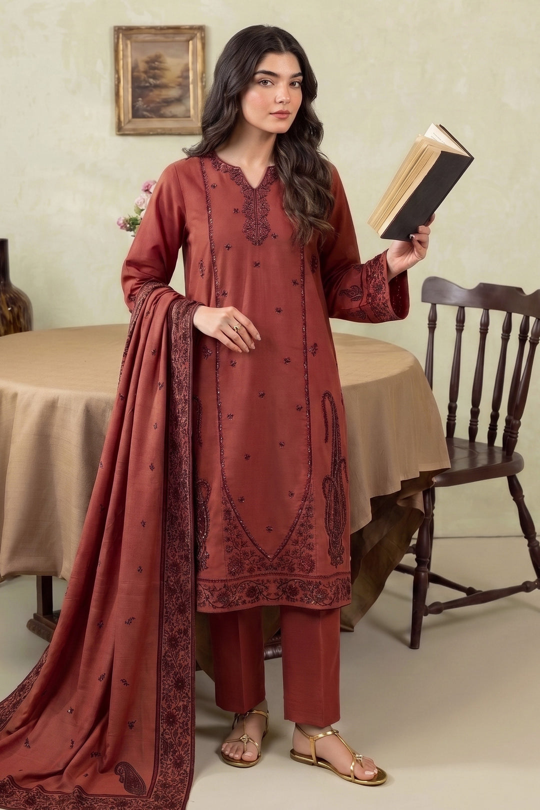 6288-DEYA EMBROIDERED KHADDAR STITCHED