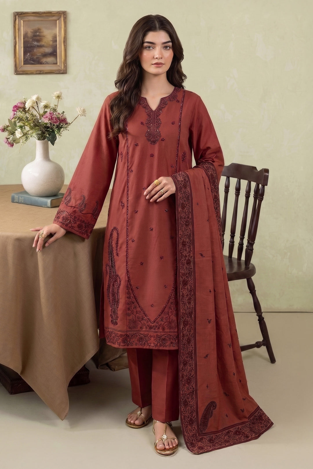 6288-DEYA EMBROIDERED KHADDAR STITCHED
