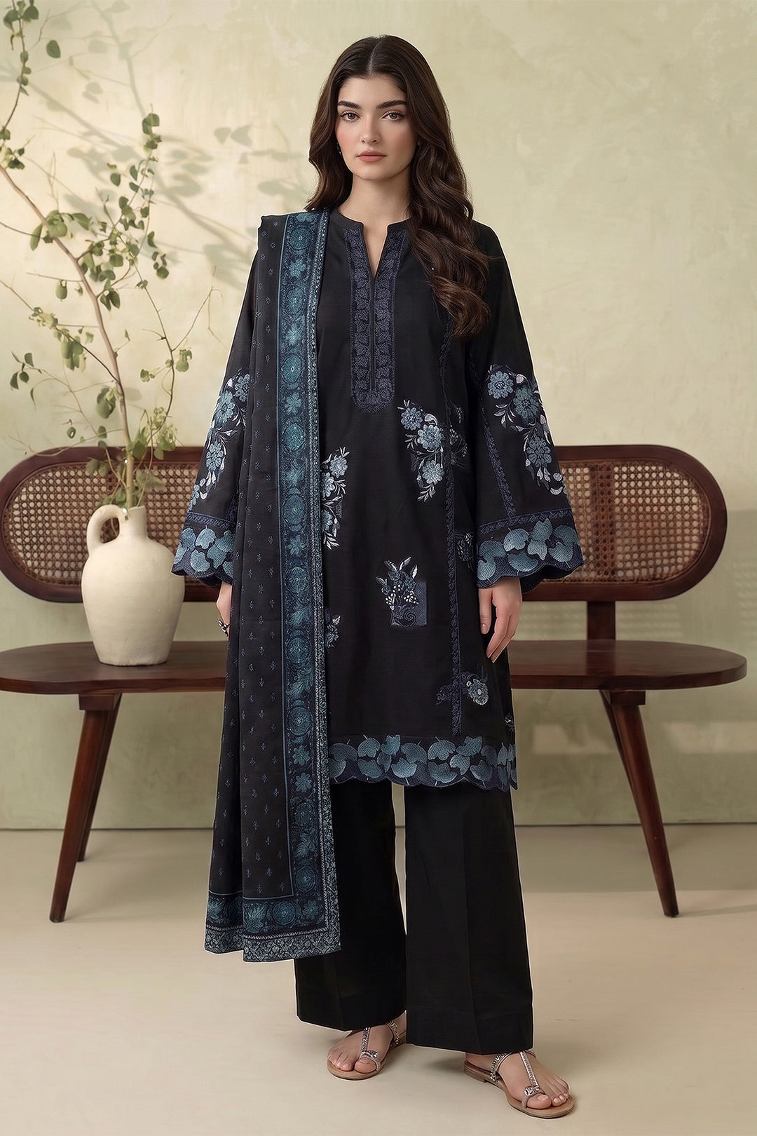 6294-AELA EMBROIDERED KHADDAR STITCHED