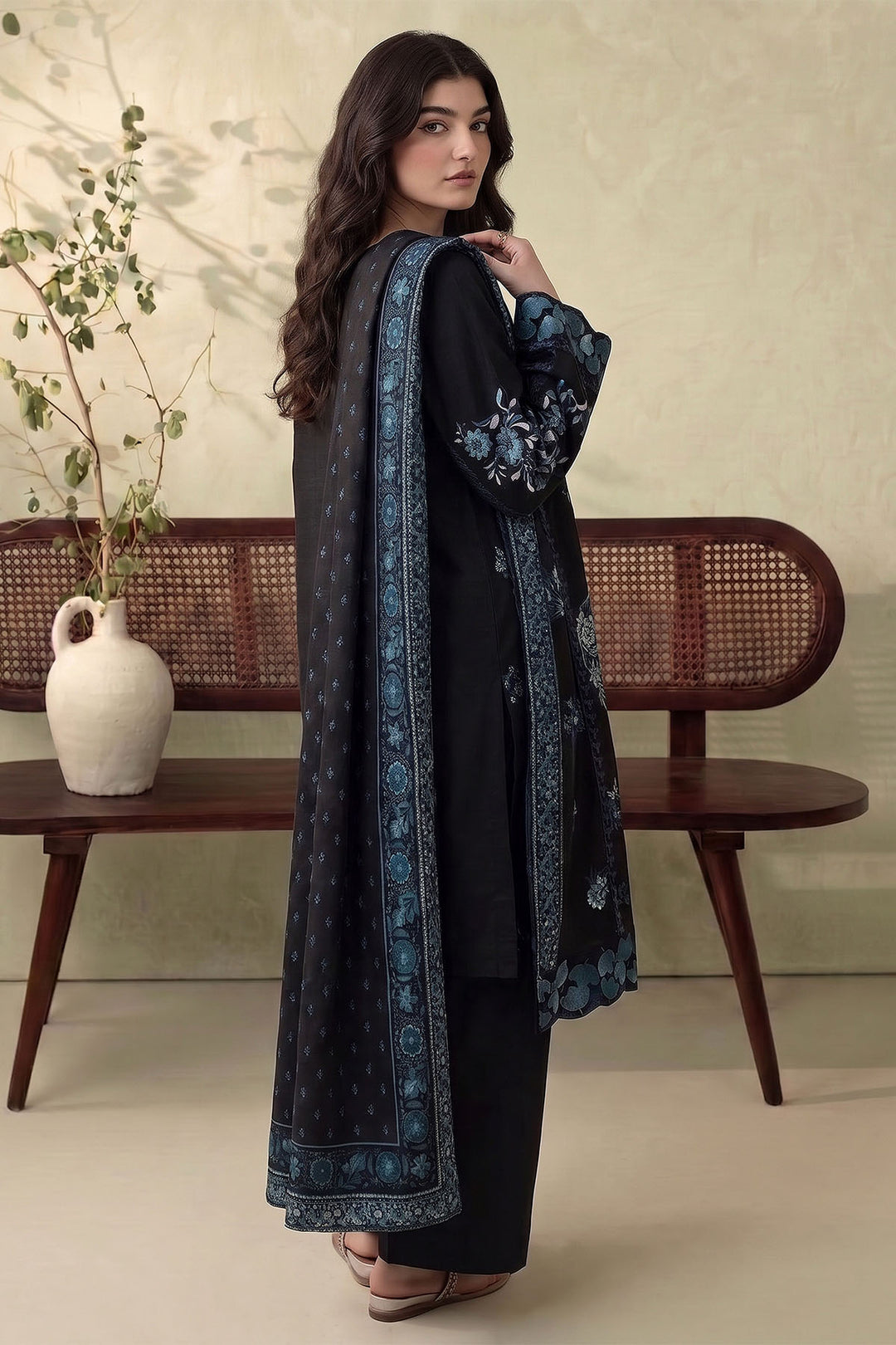 6294-AELA EMBROIDERED KHADDAR STITCHED