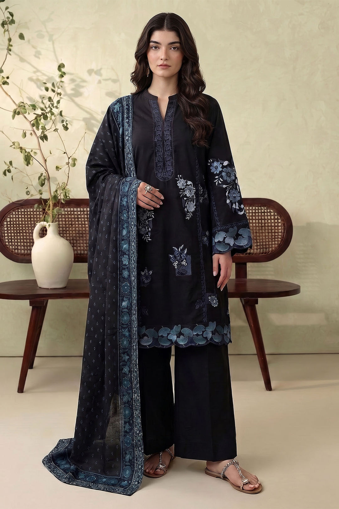6294-AELA EMBROIDERED KHADDAR STITCHED