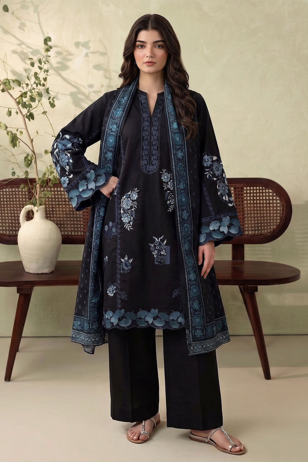 6294-AELA EMBROIDERED KHADDAR STITCHED