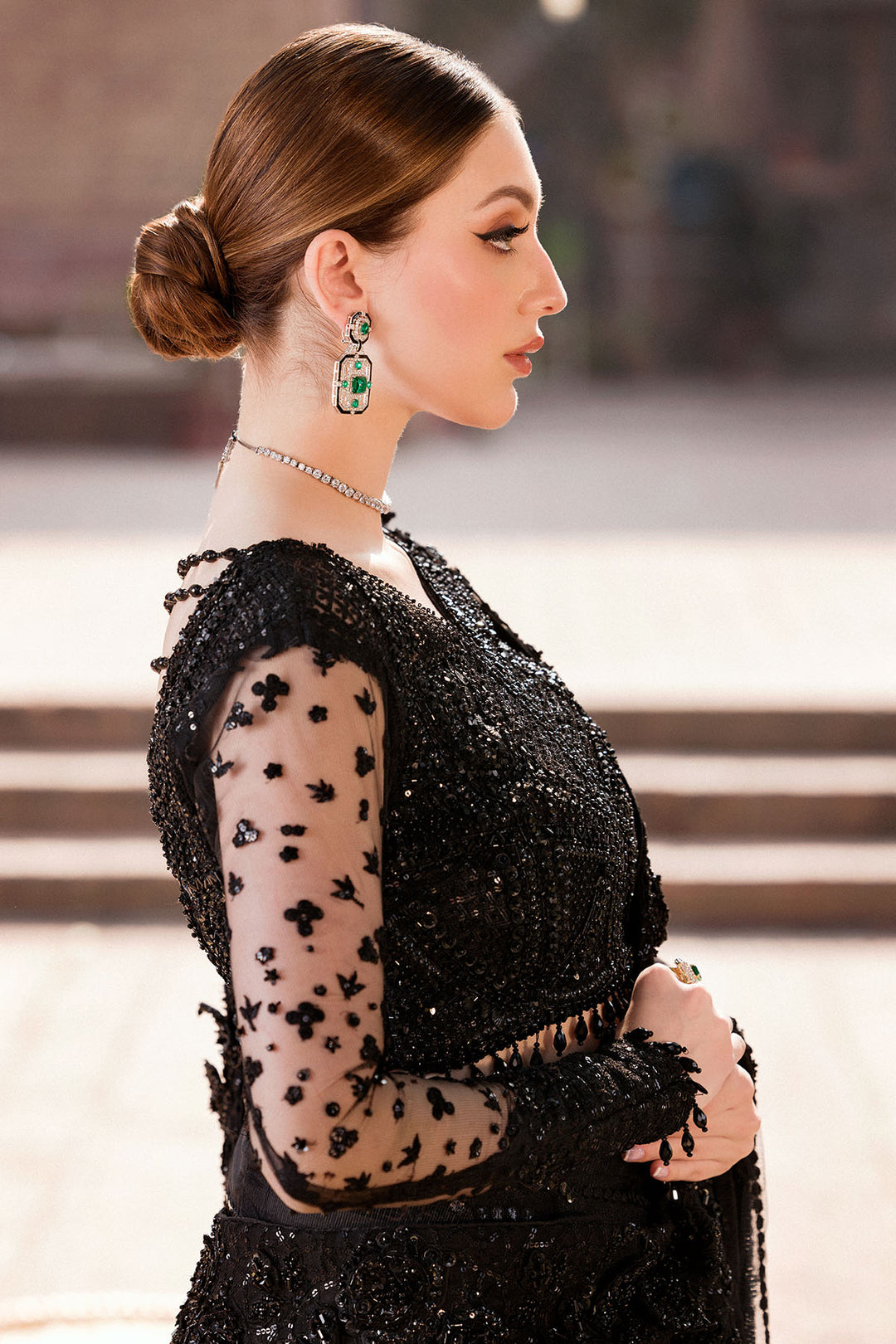 0009-PASBAN HAND EMBELLISHED SILK NET STITCHED