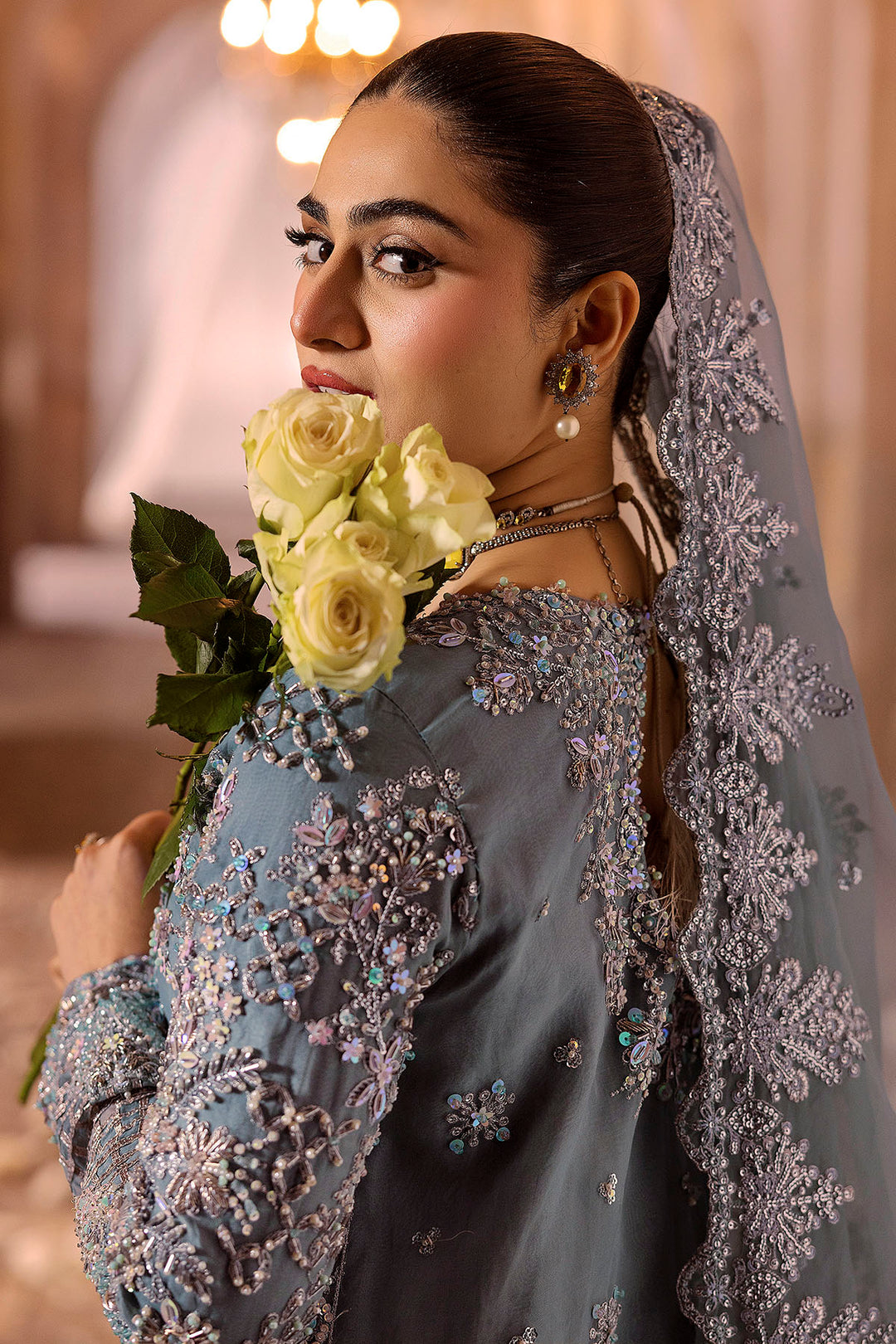 0014-FIROZEH EMBROIDERED ORGANZA STITCHED