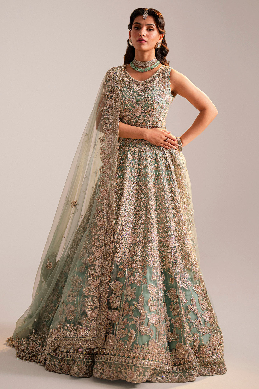 0034-JAHAN-ARA EMBROIDERED SILK NET STITCHED