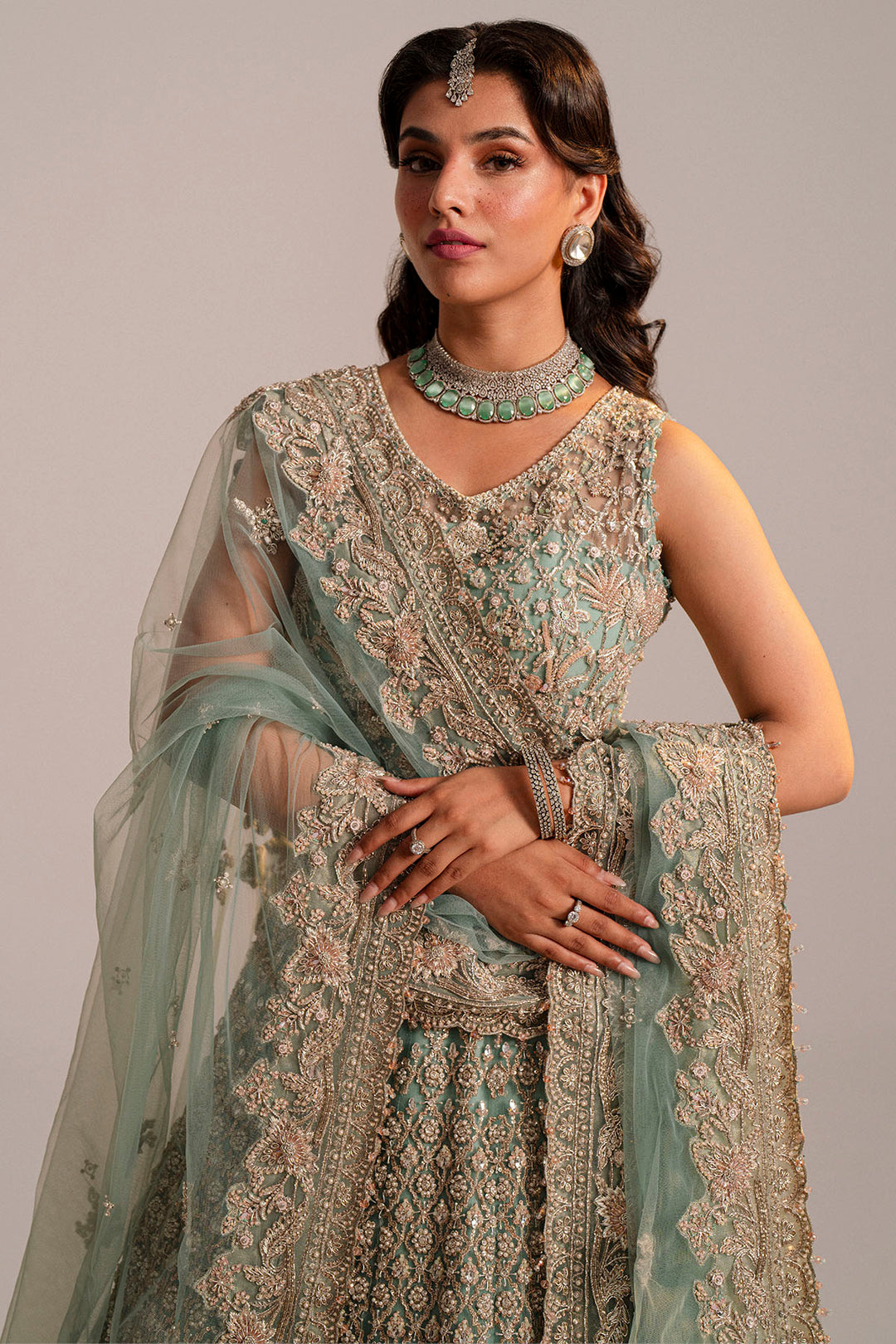 0034-JAHAN-ARA EMBROIDERED SILK NET STITCHED