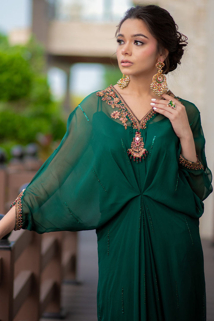 0048-EMERALD-JEWEL HAND EMBELLISHED SILK STITCHED