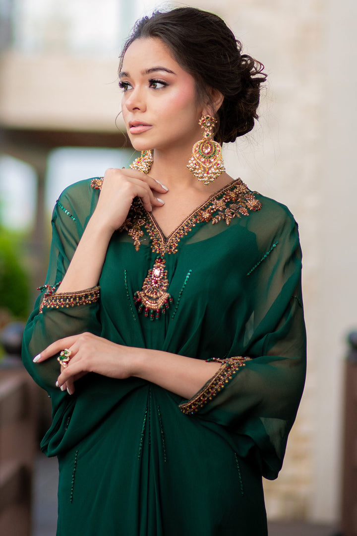 0048-EMERALD-JEWEL HAND EMBELLISHED SILK STITCHED