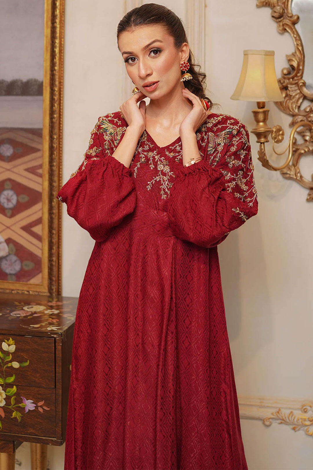 0049-LUSTER HAND EMBELLISHED SILK STITCHED