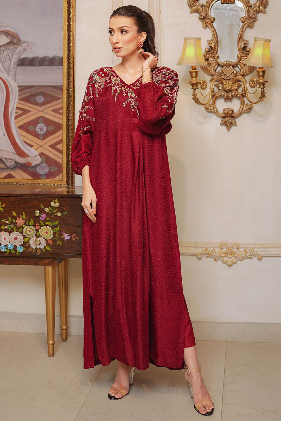 0049-LUSTER HAND EMBELLISHED SILK STITCHED