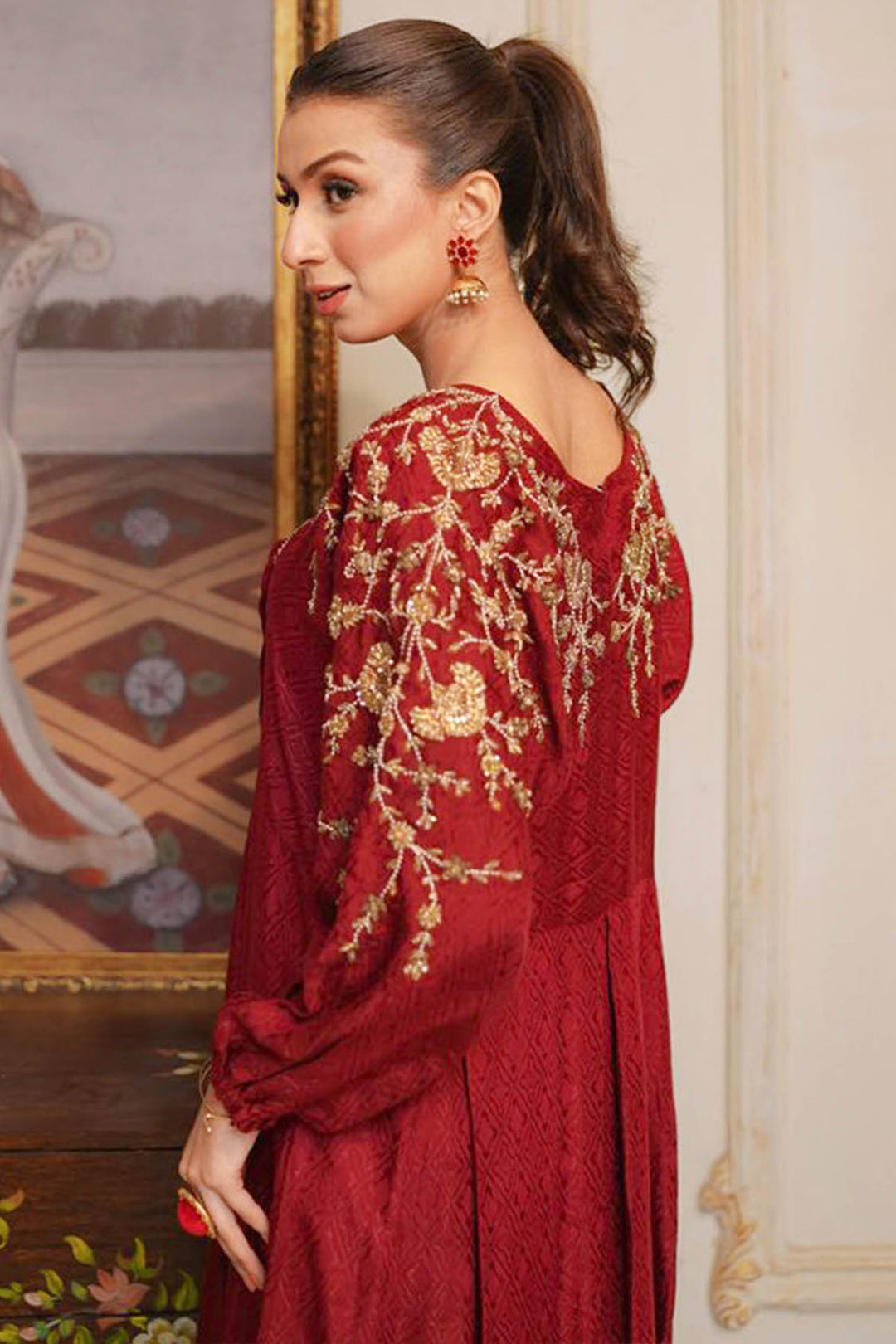 0049-LUSTER HAND EMBELLISHED SILK STITCHED