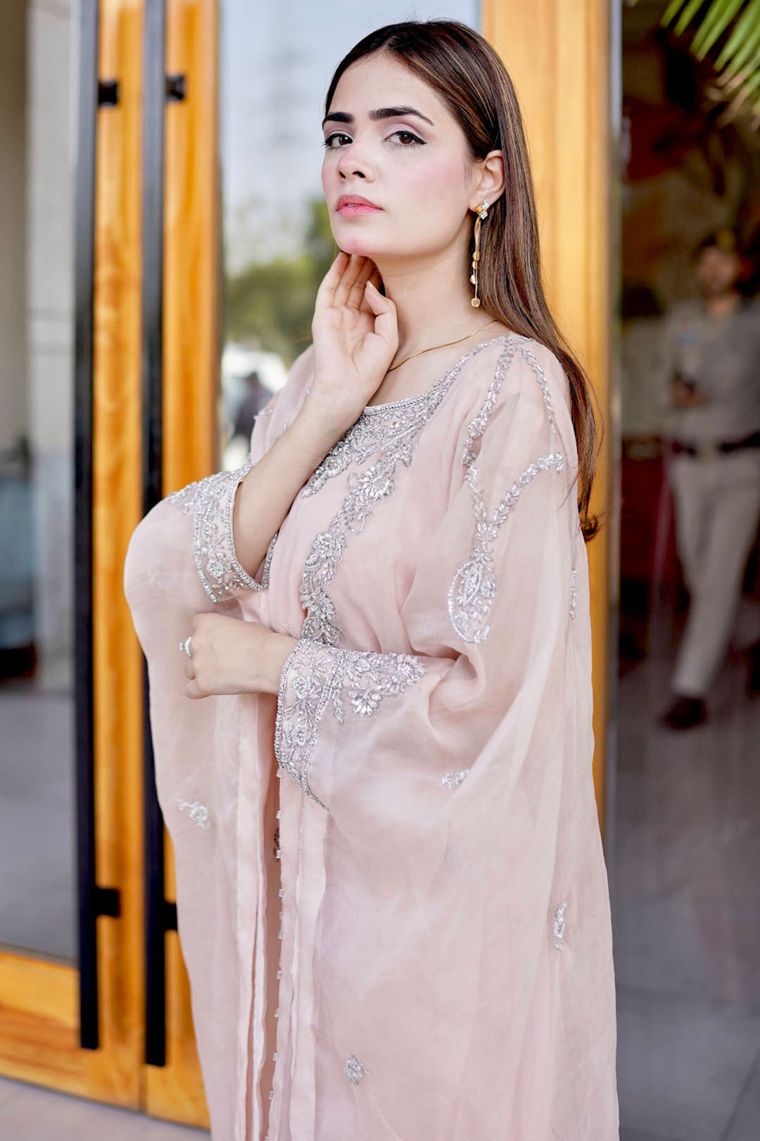 0050-BREEZY-CAPE HAND EMBELLISHED SILK STITCHED