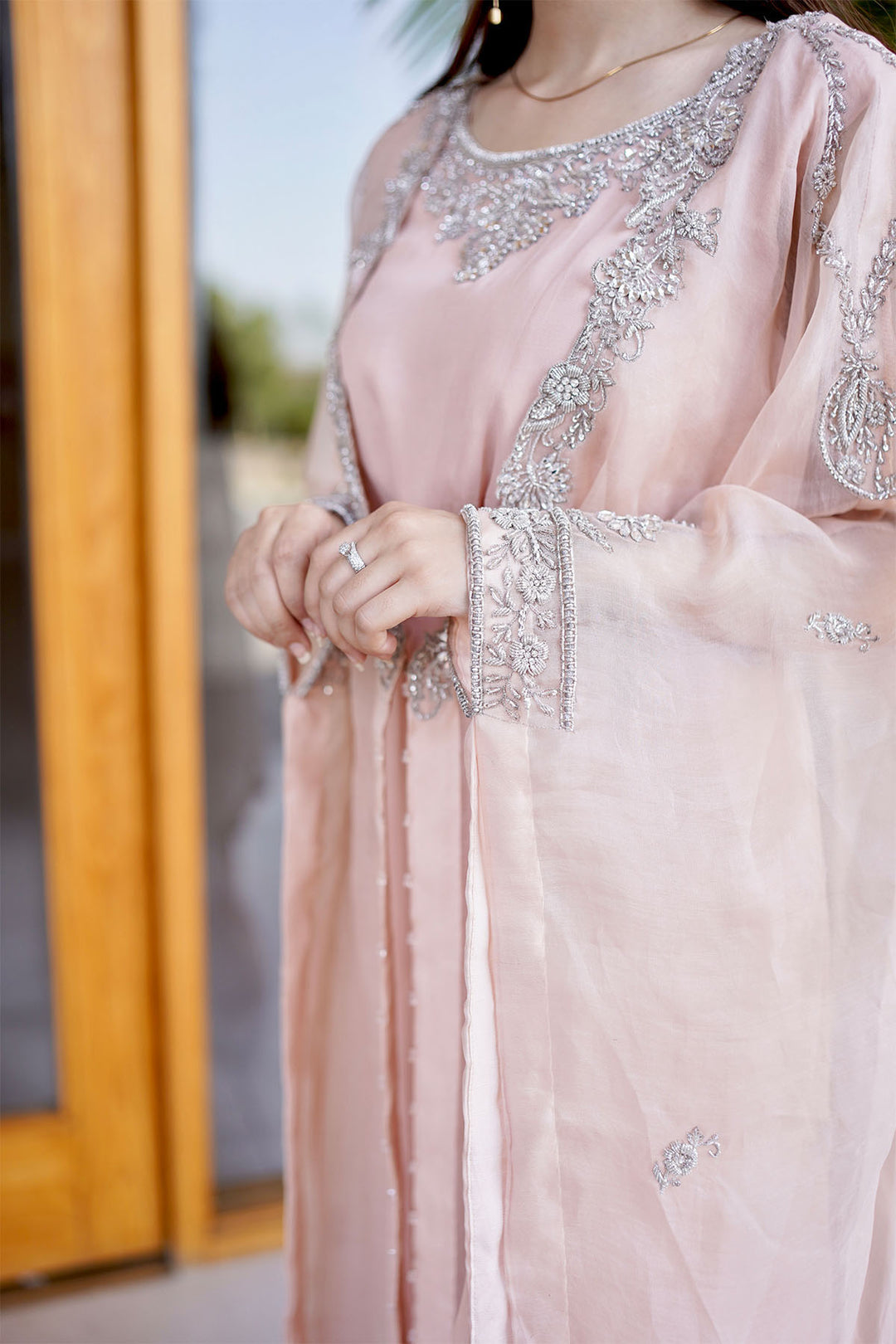 0050-BREEZY-CAPE HAND EMBELLISHED SILK STITCHED