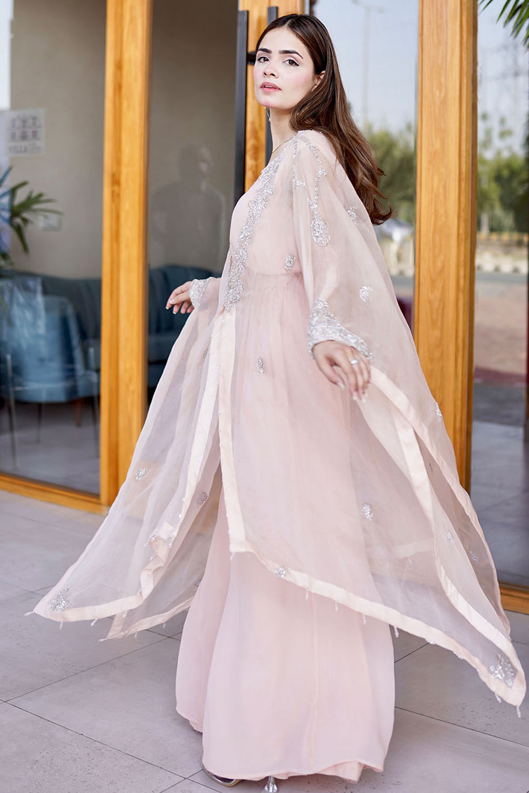 0050-BREEZY-CAPE HAND EMBELLISHED SILK STITCHED