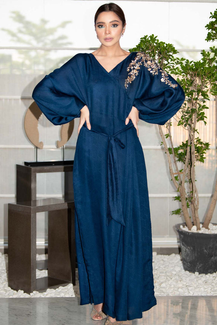 0051-NAVY-MIST HAND EMBELLISHED SILK STITCHED