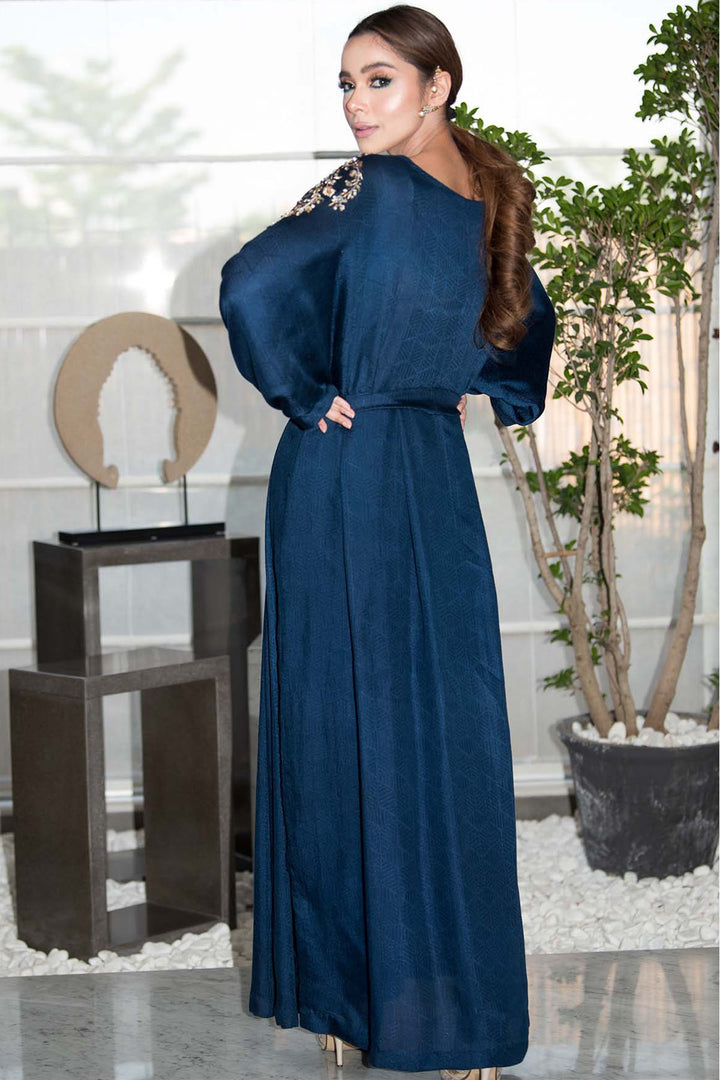 0051-NAVY-MIST HAND EMBELLISHED SILK STITCHED