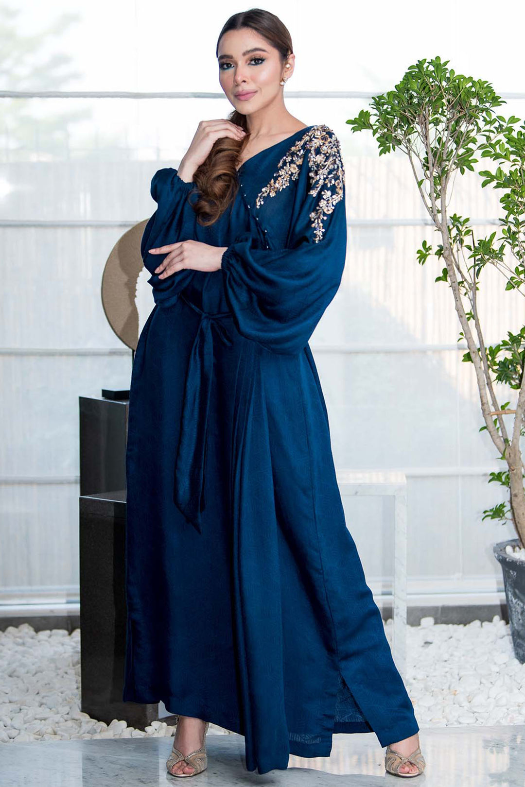 0051-NAVY-MIST HAND EMBELLISHED SILK STITCHED