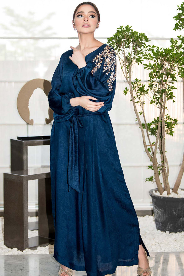 0051-NAVY-MIST HAND EMBELLISHED SILK STITCHED