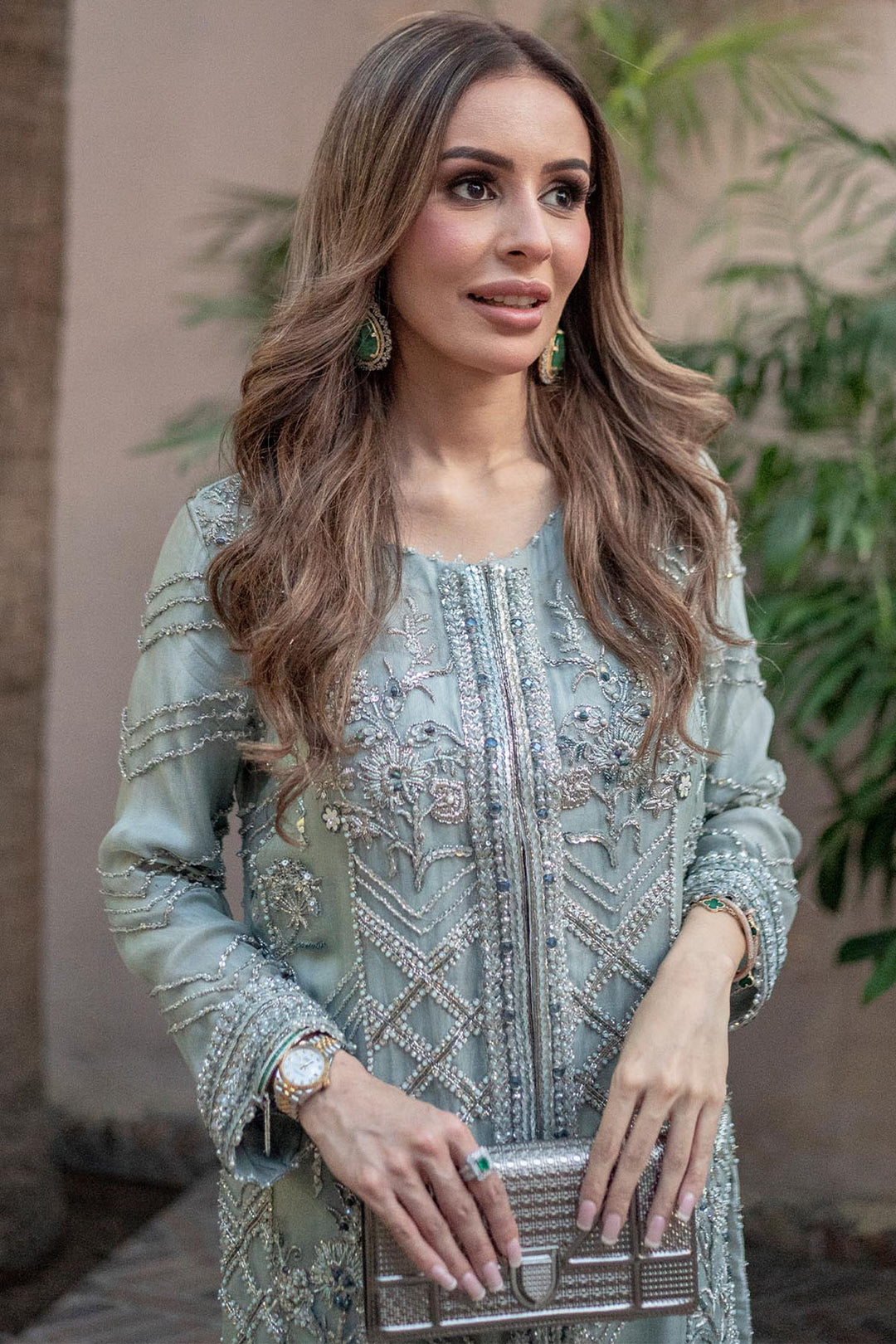 0053-OPAL HAND EMBELLISHED ORGANZA NET STITCHED