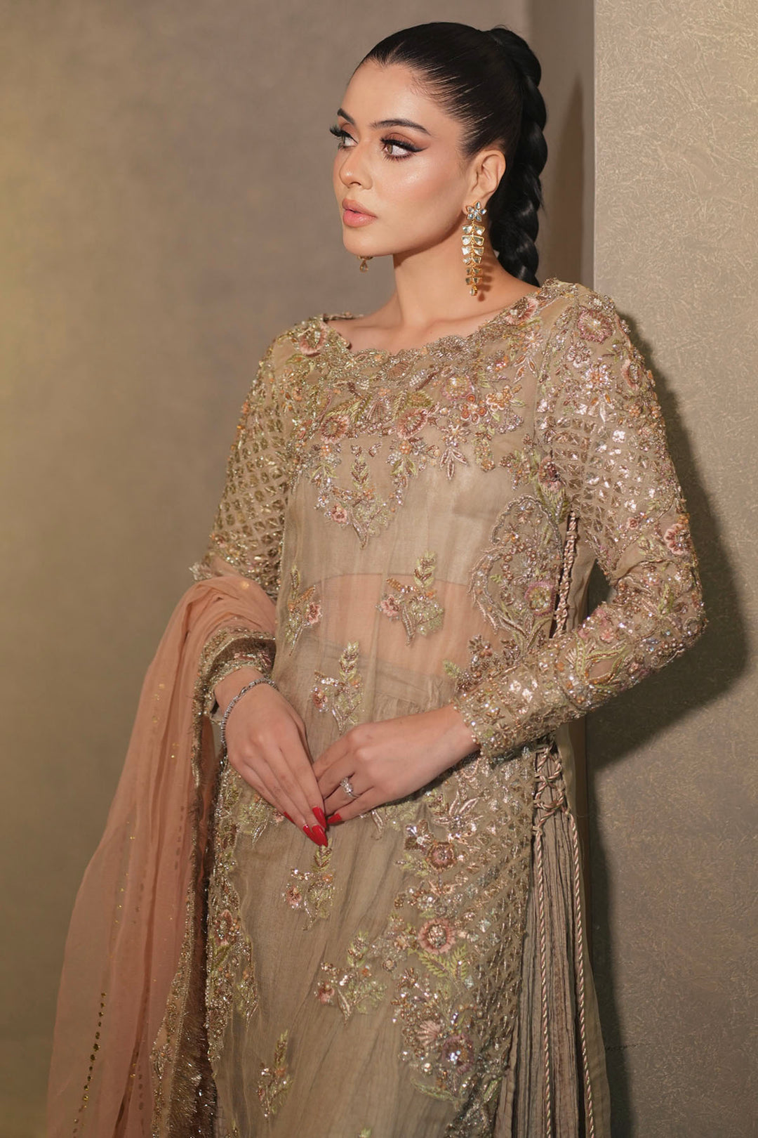 0057-SARENA HAND EMBELLISHED ORGANZA NET STITCHED