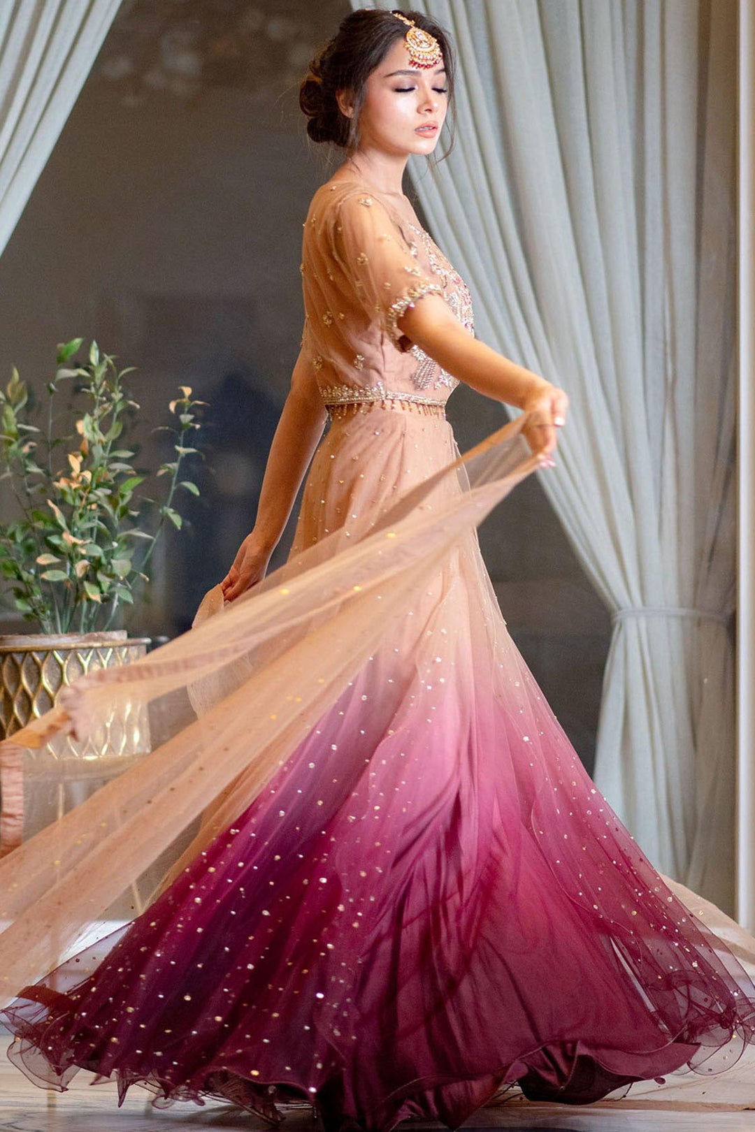 0060-STAR DUST EMBROIDERED SILK NET STITCHED