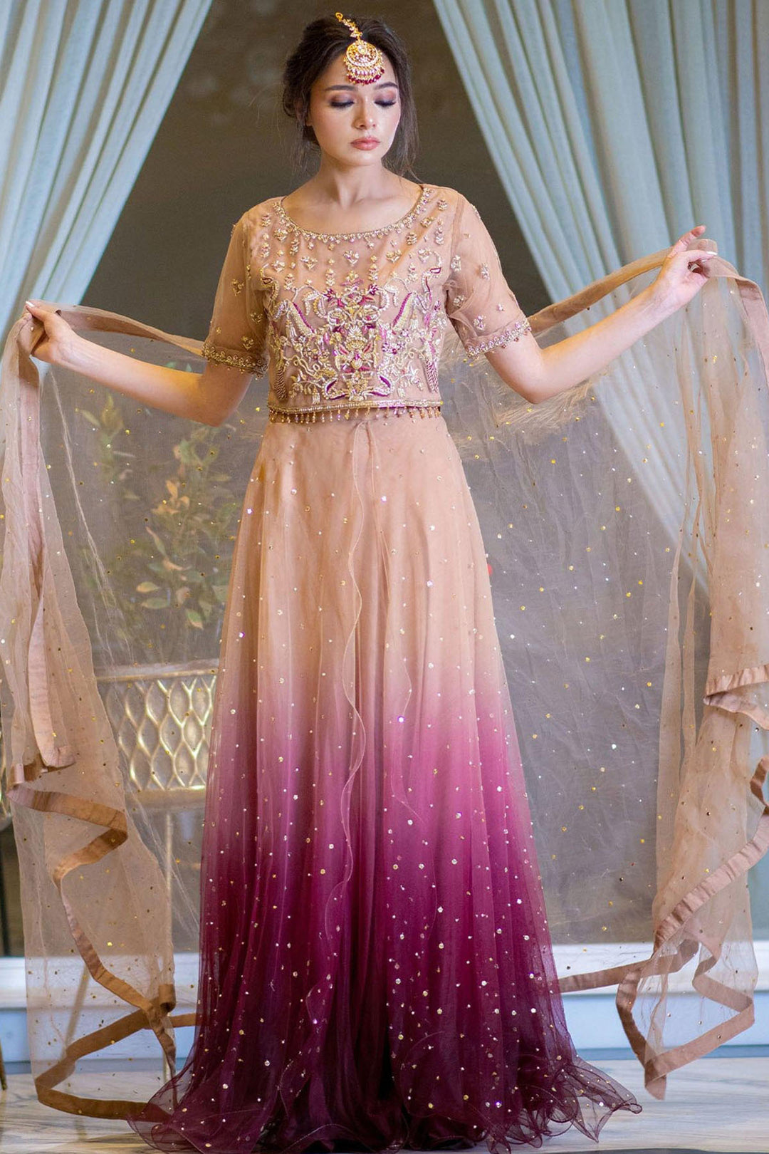 0060-STAR DUST EMBROIDERED SILK NET STITCHED