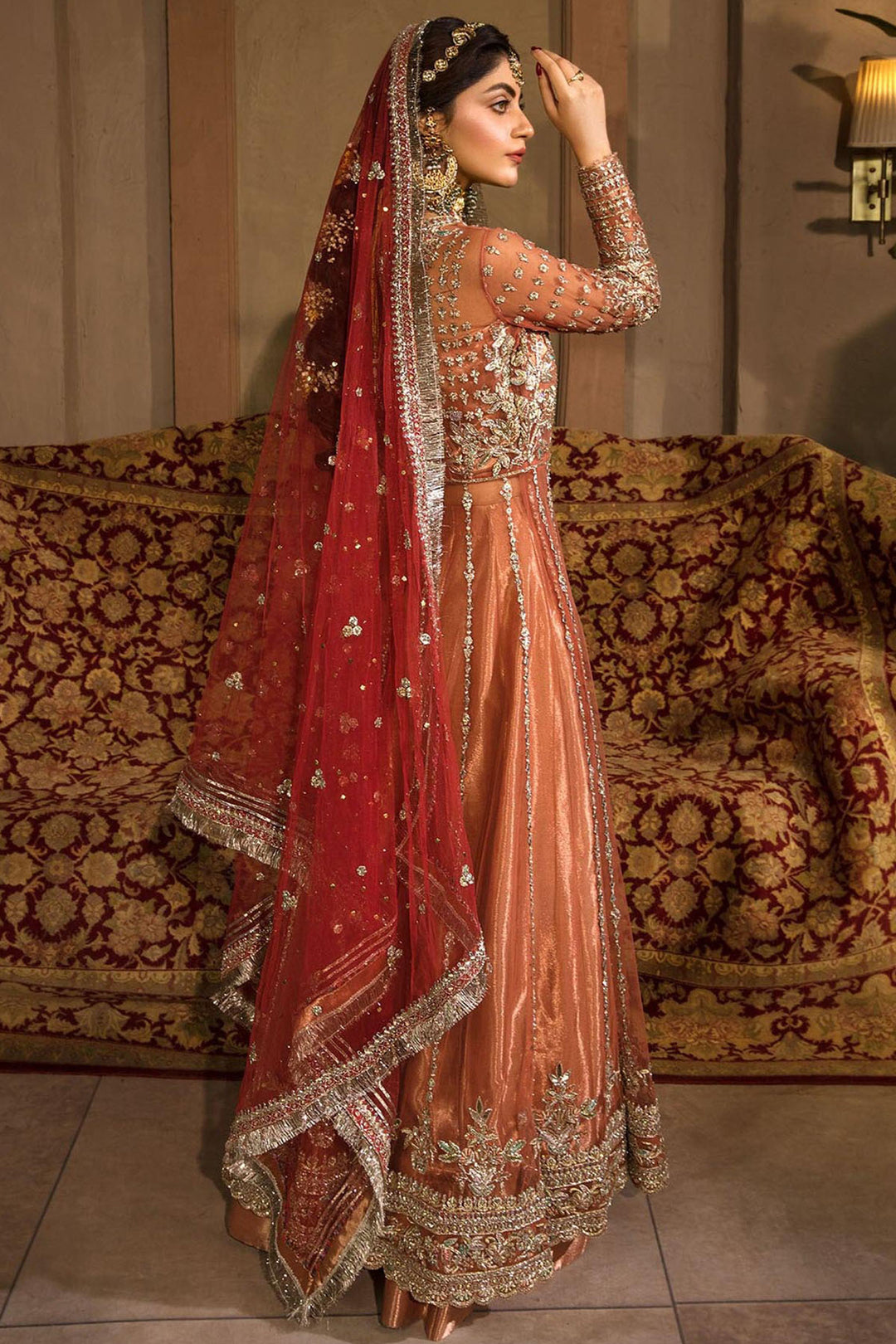 0067-ORNATE EMBROIDERED SILK NET STITCHED