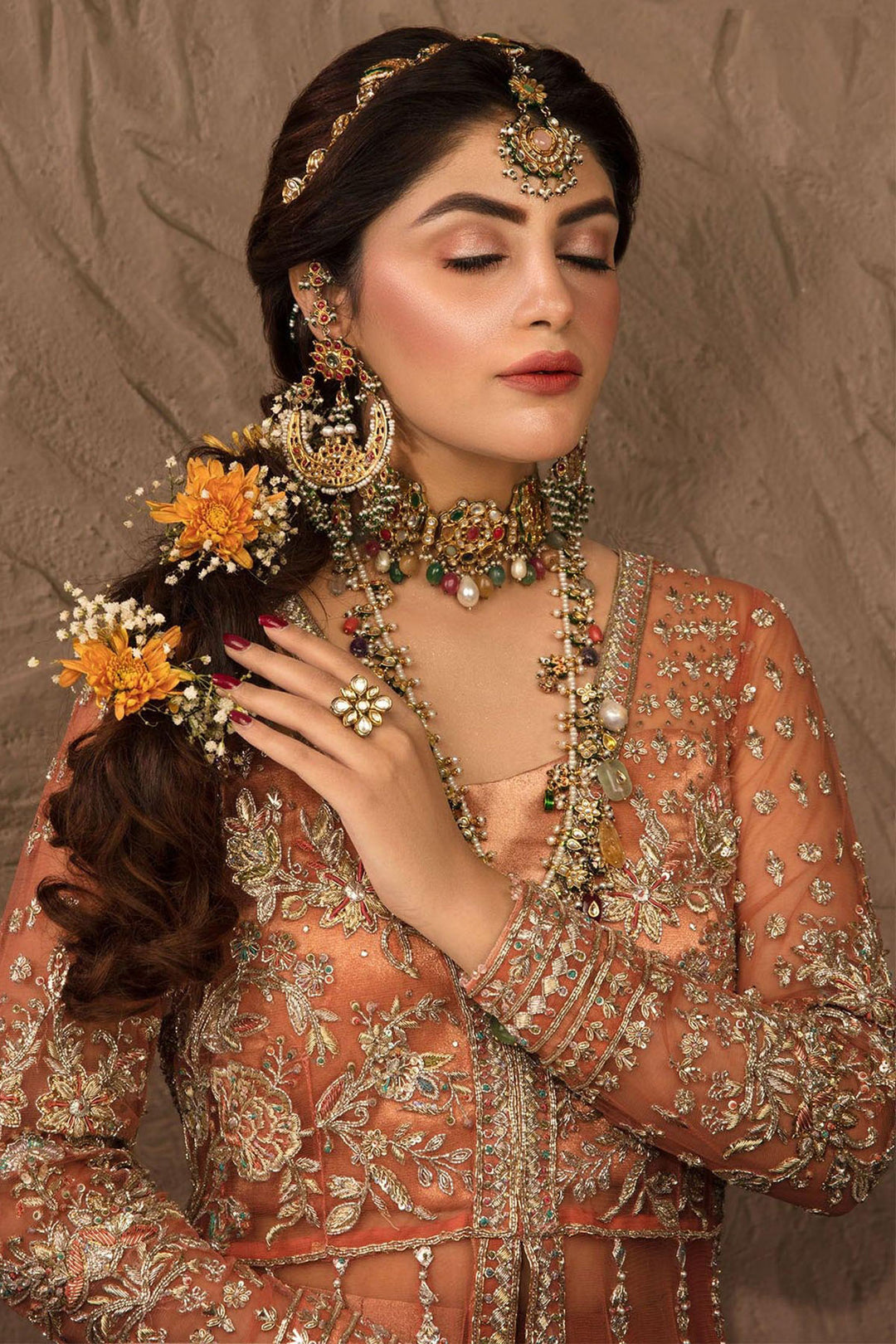 0067-ORNATE EMBROIDERED SILK NET STITCHED