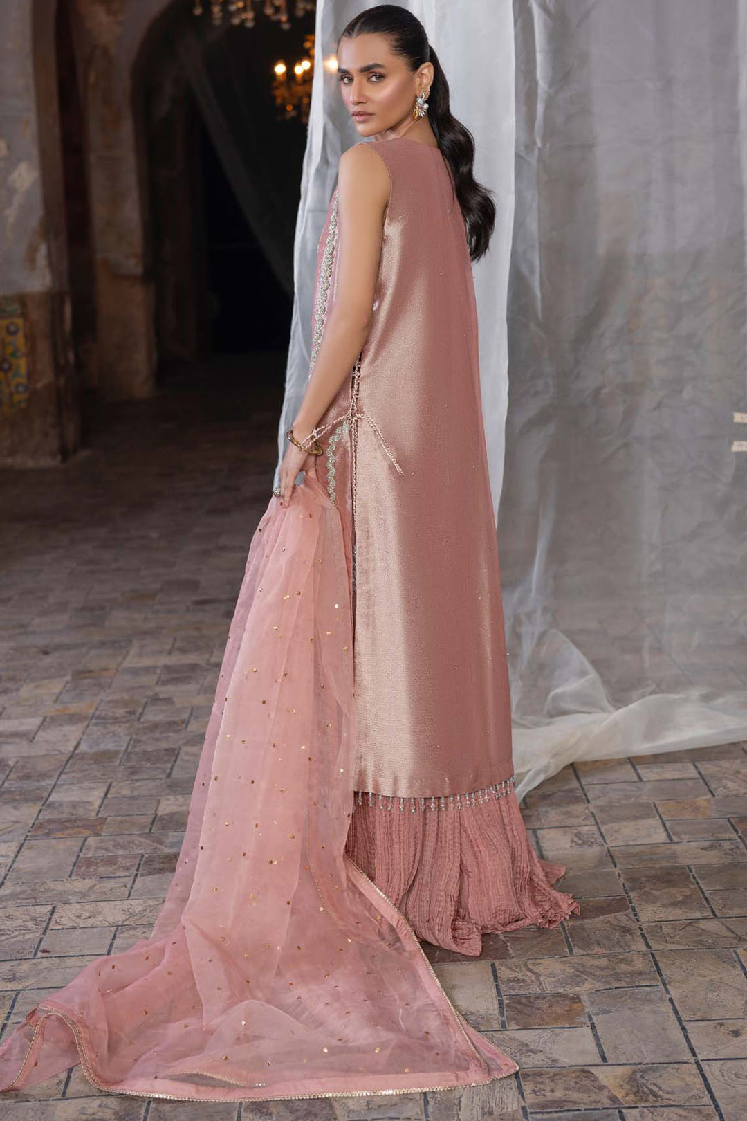 0081-ROSE DUST HAND EMBELLISHED TISSUE STITCHED