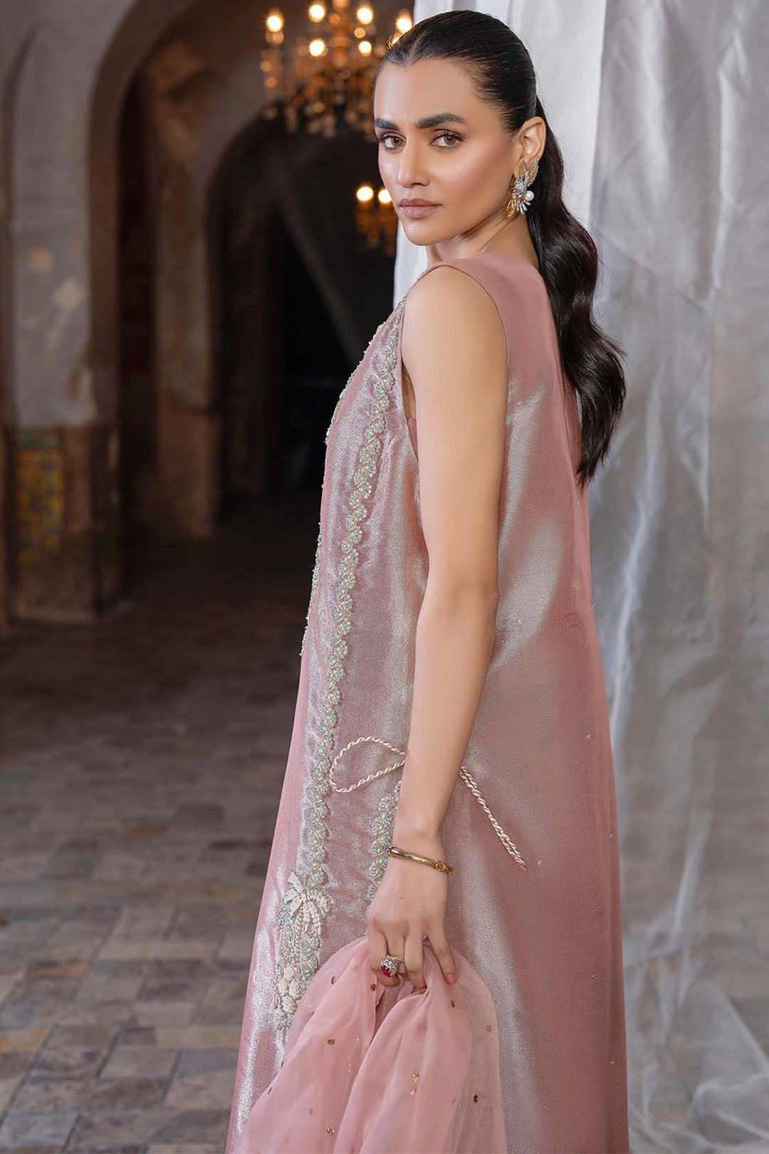 0081-ROSE DUST HAND EMBELLISHED TISSUE STITCHED