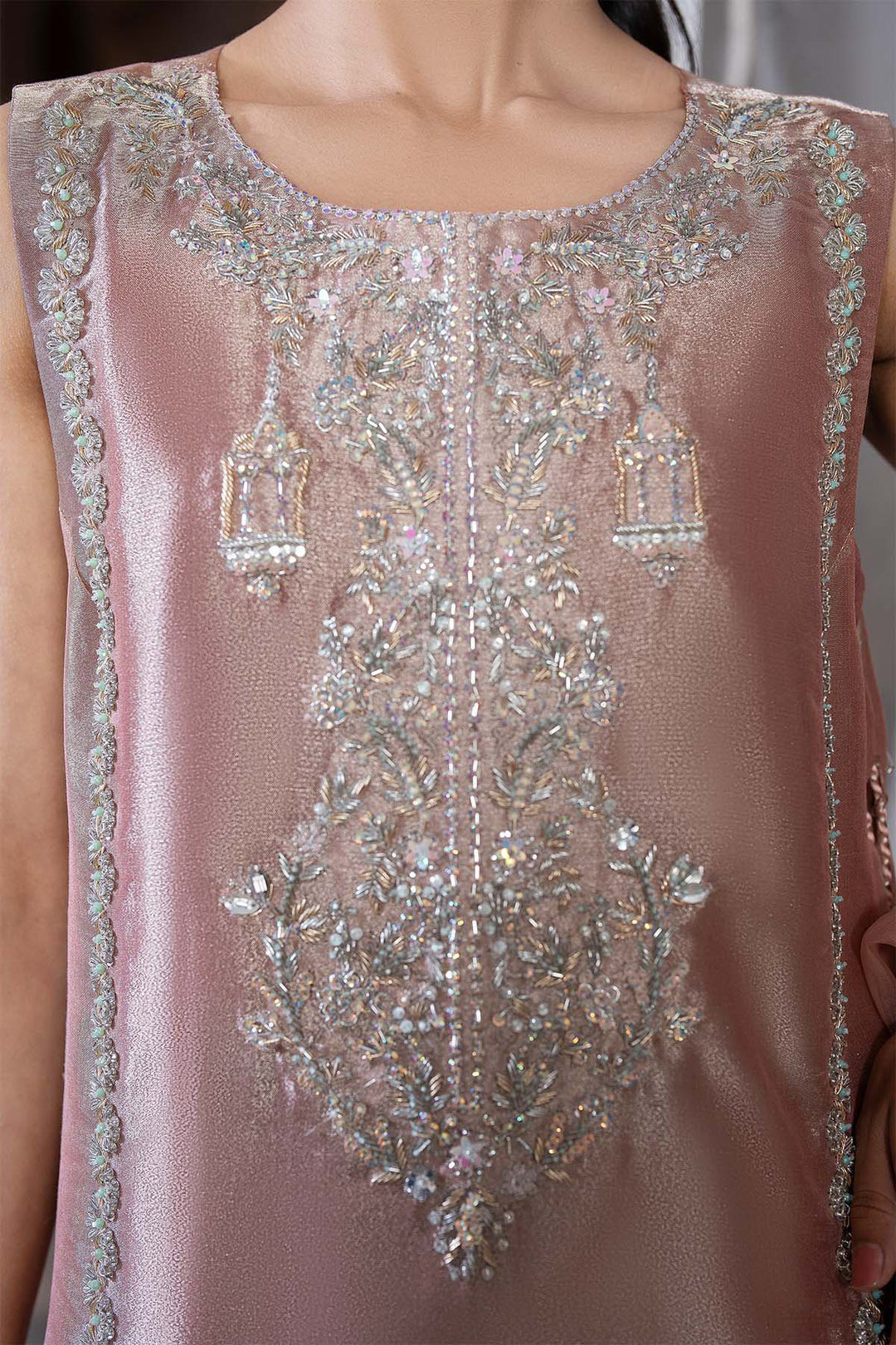 0081-ROSE DUST HAND EMBELLISHED TISSUE STITCHED