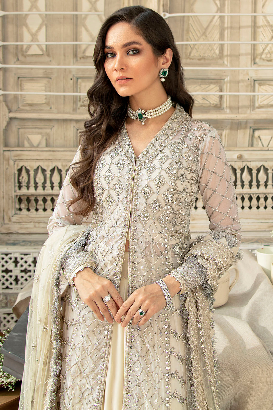 0097-SERENE HAND EMBELLISHED SILK NET STITCHED