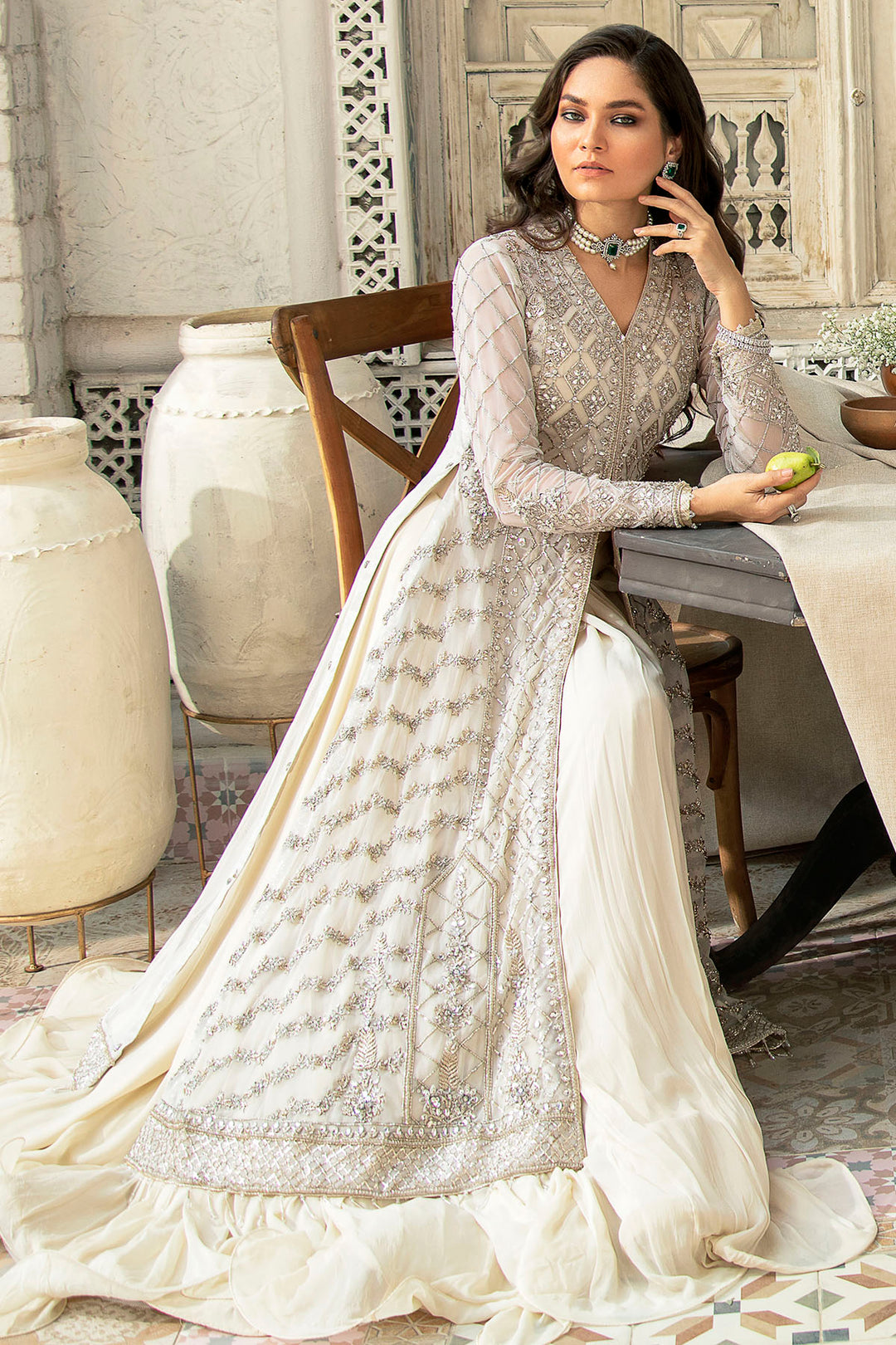 0097-SERENE HAND EMBELLISHED SILK NET STITCHED