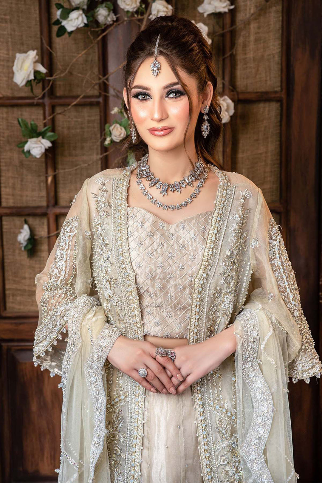 0098-RADIANCE HAND EMBELLISHED ORGANZA NET STITCHED