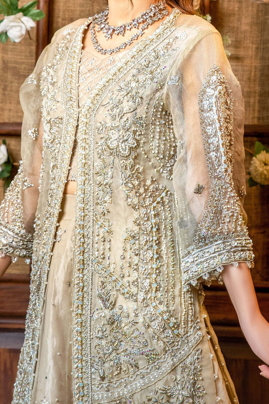 0098-RADIANCE HAND EMBELLISHED ORGANZA NET STITCHED