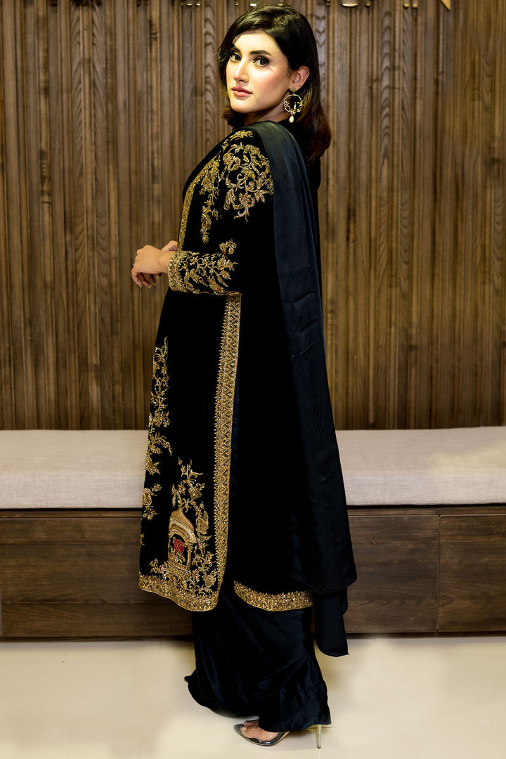 0099-BLACK-JEWEL HAND EMBELLISHED SILK STITCHED