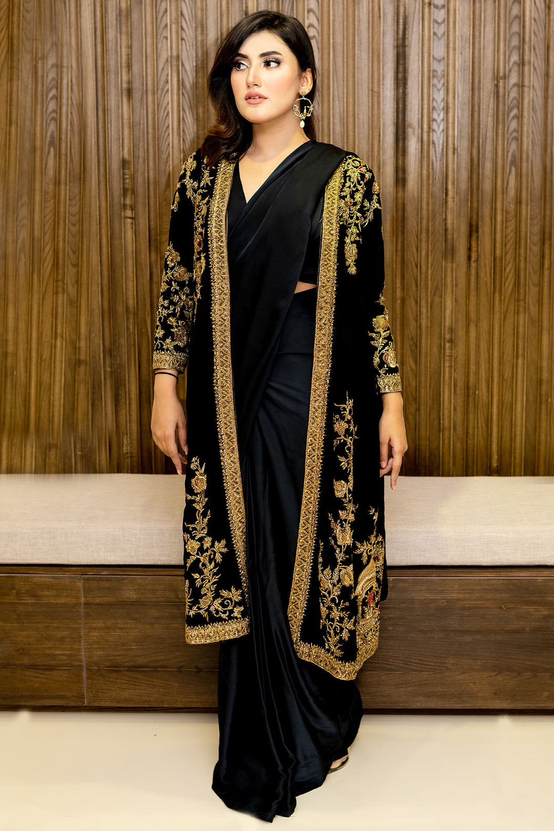 0099-BLACK-JEWEL HAND EMBELLISHED SILK STITCHED