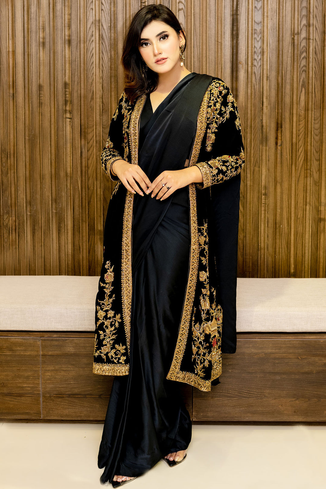 0099-BLACK-JEWEL HAND EMBELLISHED SILK STITCHED