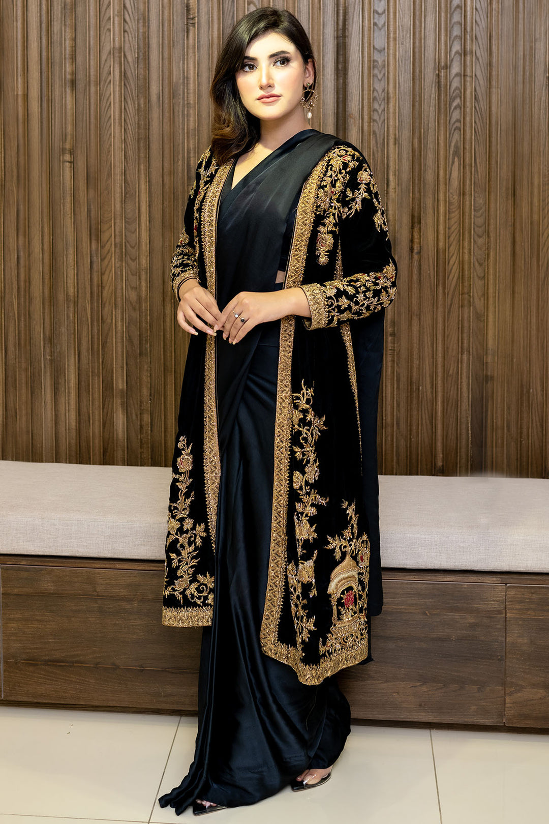 0099-BLACK-JEWEL HAND EMBELLISHED SILK STITCHED