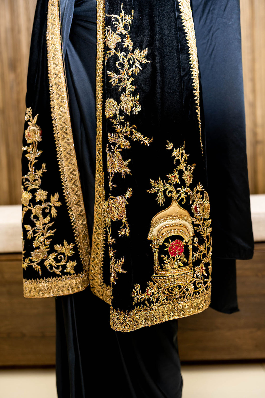 0099-BLACK-JEWEL HAND EMBELLISHED SILK STITCHED