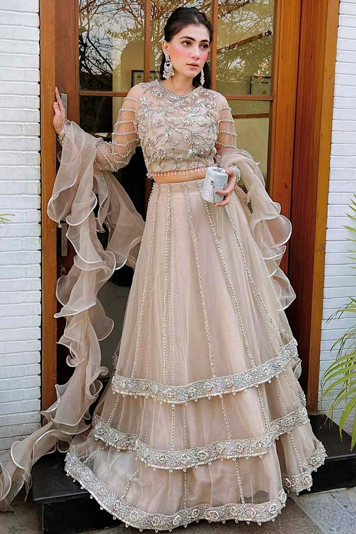 0100-PLUSH HAND EMBELLISHED SILK NET STITCHED