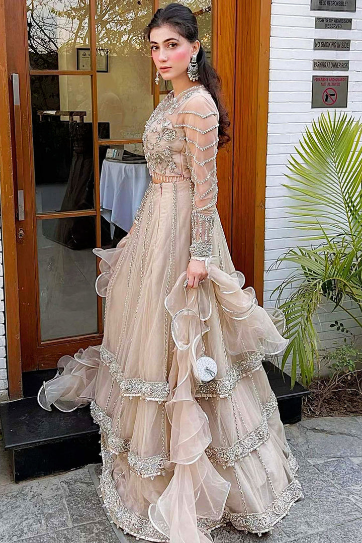 0100-PLUSH HAND EMBELLISHED SILK NET STITCHED