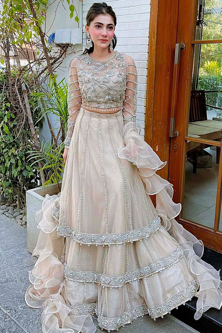 0100-PLUSH HAND EMBELLISHED SILK NET STITCHED