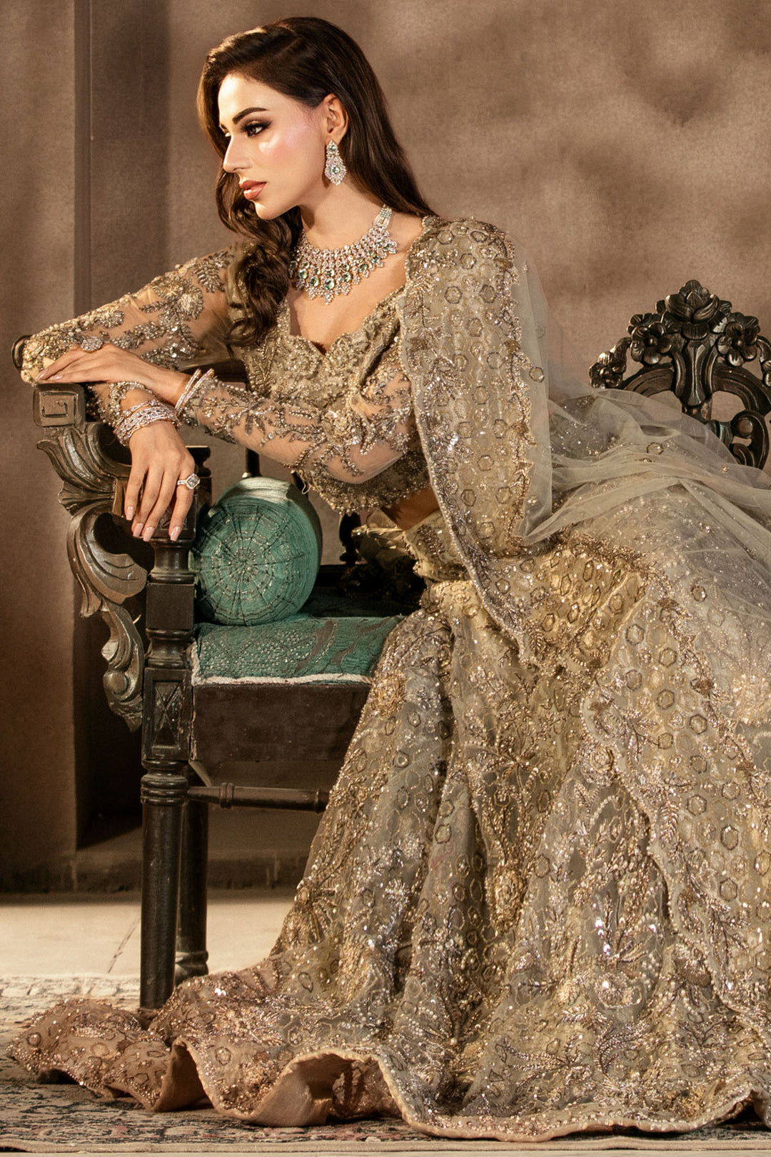 0105-GRANDURE HAND EMBELLISHED SILK NET STITCHED
